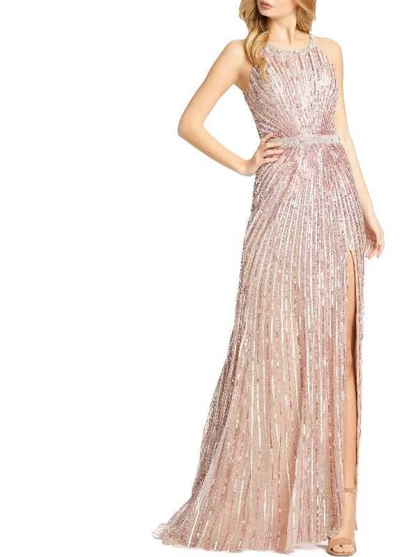 Womens Sequined Halter Evening Dress Flash Discount