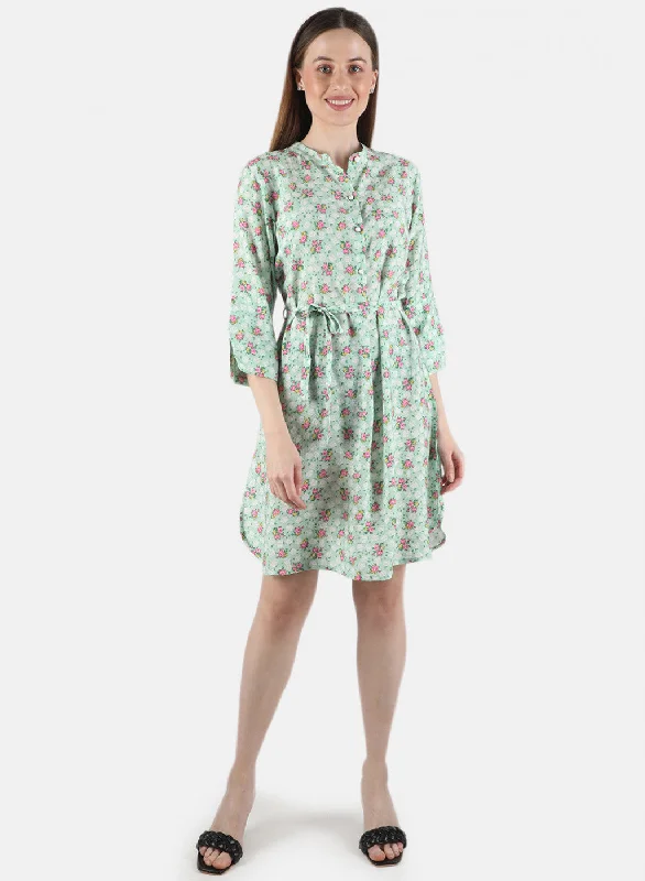 Women Green Printed Dress Plus Size Women's Fashion and Clothing