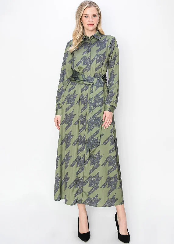 Abstract Olive Long-Sleeve Dress Contemporary Women's Clothing