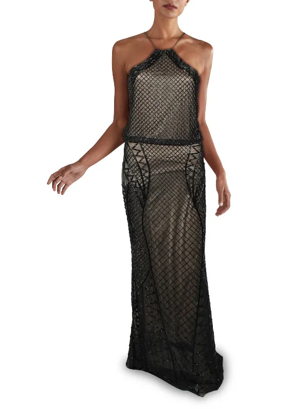 Womens Beaded Long Evening Dress Women's Casual Apparel For Weekends