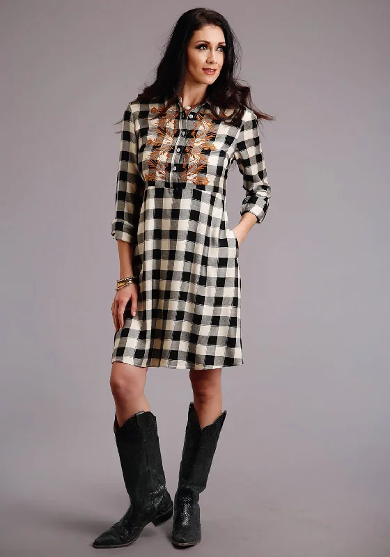 Stetson Womens Black Rayon/Nylon Buffalo Plaid L/S Dress Women's Urban Clothing