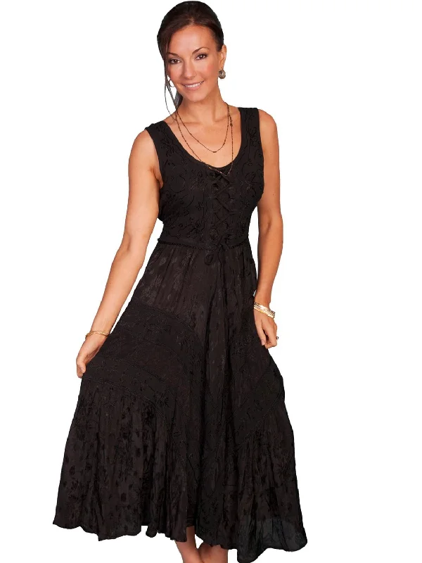 Scully Honey Creek Womens Full Length Dress Black 100% Rayon Lace Up Stylish Clothes For Women