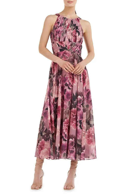 Katalina Tea Length Dress In Wood Rose Elegant Women's Evening Garments