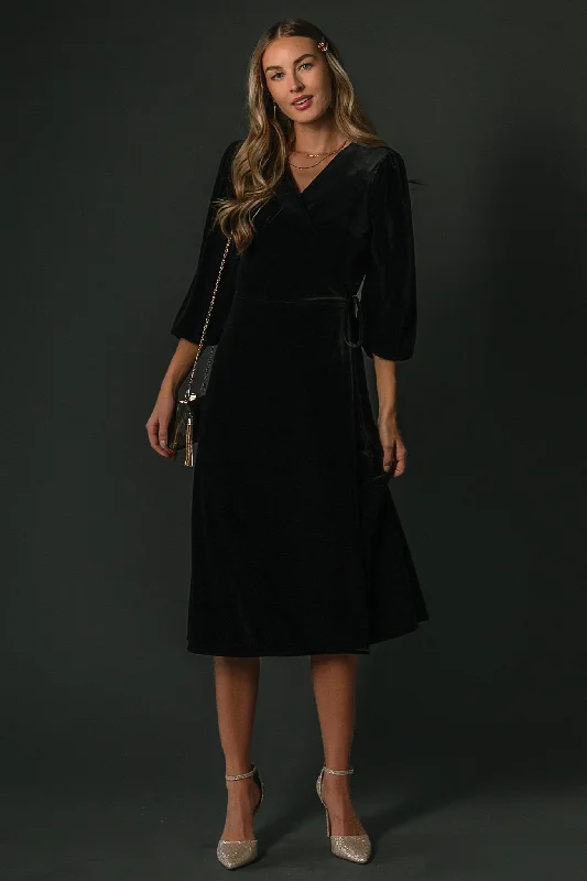 Beckinsale Velvet Wrap Dress | Black Fashionable Tops for Women