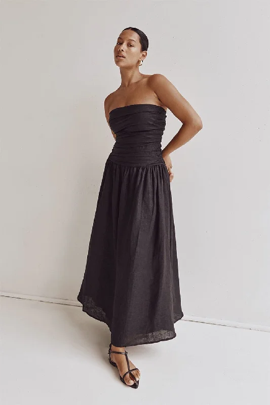 CATANIA BLACK LINEN STRAPLESS DRESS Formal Attire For Women