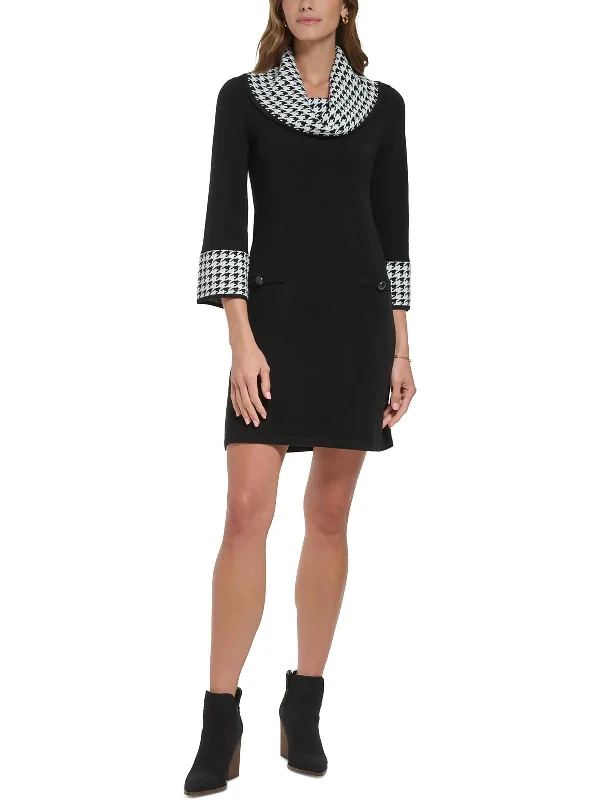 Womens Hounstooth Knee Sweaterdress Timeless Women's Fashion Styles