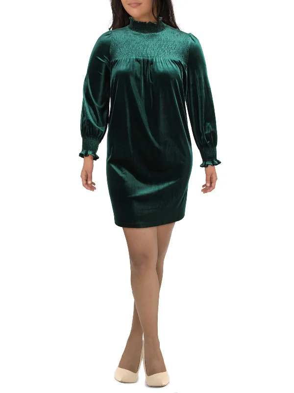 Womens Velvet Smocked Shift Dress Vintage-Inspired Women's Apparel