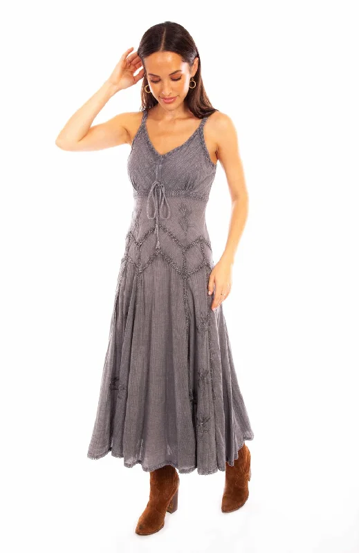 Scully Womens Grey 100% Cotton Long Multi-Fabric S/L Dress Classic Women's Clothing Styles