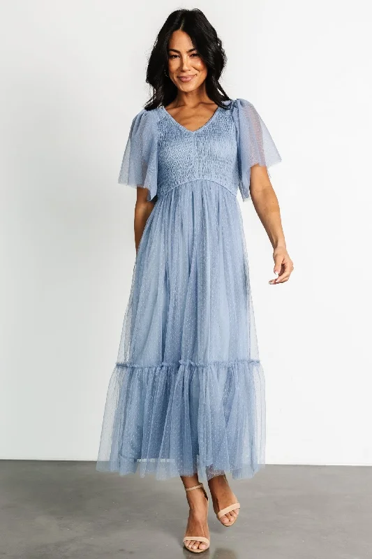 Martha Smocked Tulle Dress | Dusty Blue Affordable Women's Outfit