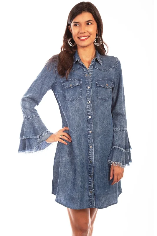 Scully Womens Denim 100% Cotton Western Shirt L/S Dress Women's Trendy Clothes