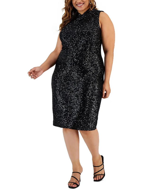 Plus Womens Sequined Midi Cocktail and Party Dress Best Online Boutiques