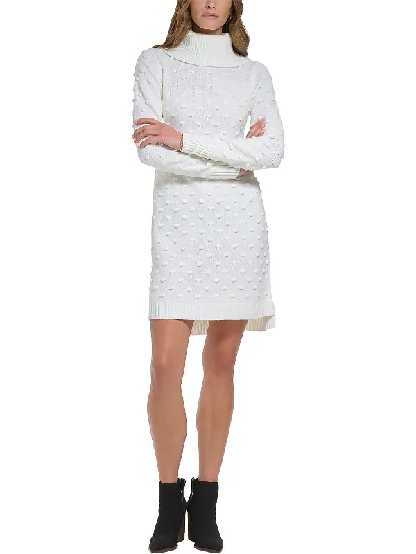 Petites Womens Textured Turtleneck Sweaterdress Women's Occasion Wear Clothes