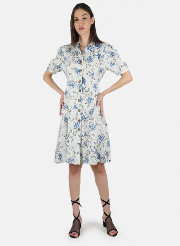 Women Blue Printed Dress Trendy Online Boutiques