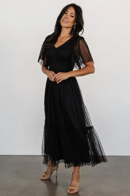 Martha Smocked Tulle Dress | Black Workwear Fashion for Women