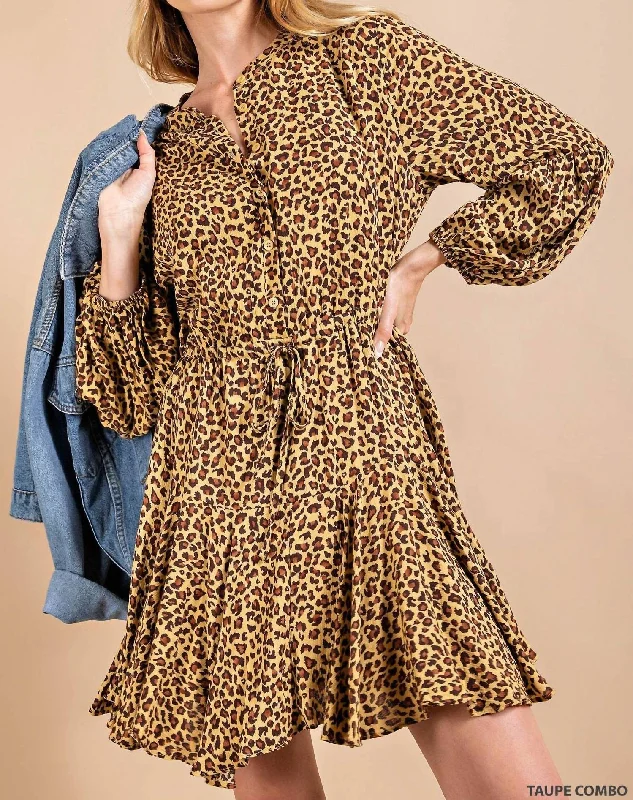 Balloon Sleeve Dress in Animal Print Online Shopping Boutiques