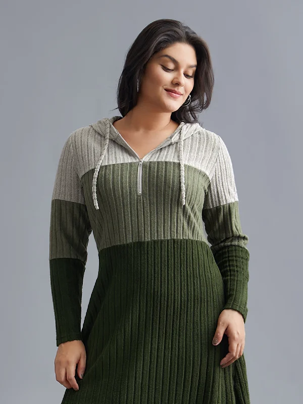 Hooded Half Zip Pit Strip Knit Dress Women's Clothing Online