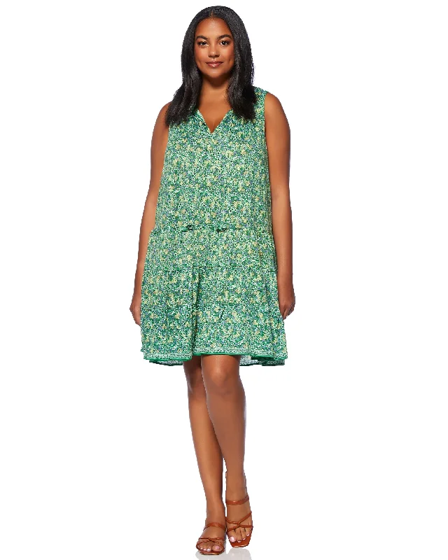 Plus Size Printed Knit Tier Dress Clothes Women