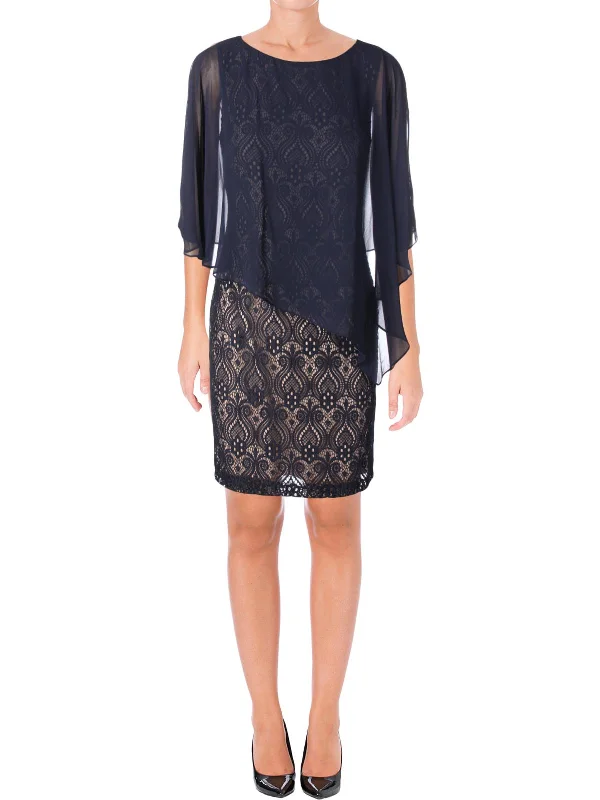 Womens Lace Overlay Pullover Cocktail Dress Glamorous Evening Wear