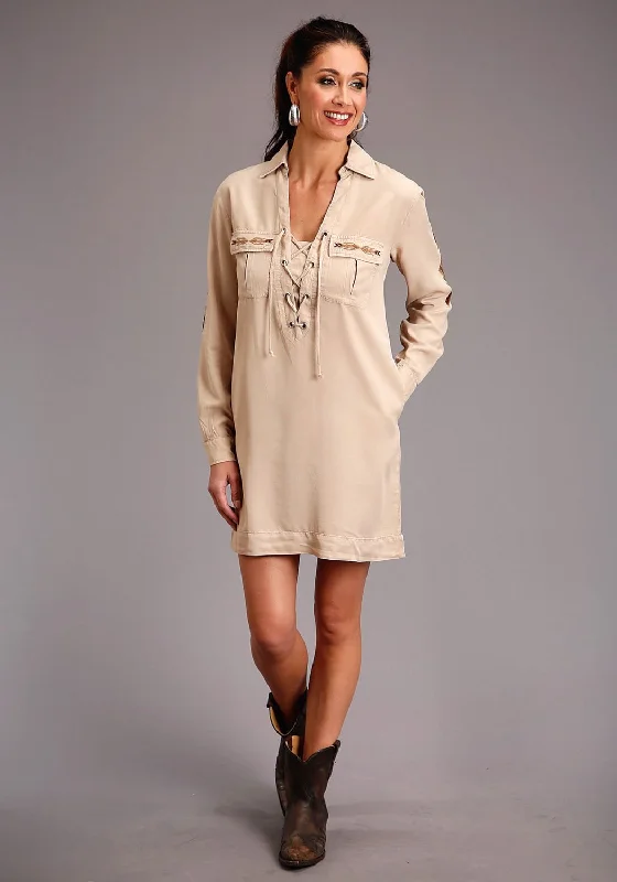 Stetson Womens Khaki Denim Safari-Style L/S Dress Women's High-Fashion Clothes