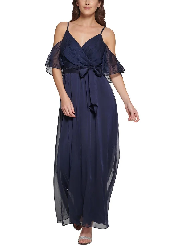 Womens Chiffon Cold Shoulder Evening Dress Relaxed Fit Women's Fashion