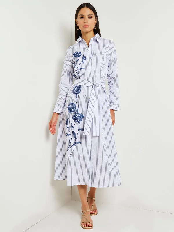 Midi A-Line Shirtdress - Embroidered Cotton Blend Sustainable Women's Apparel