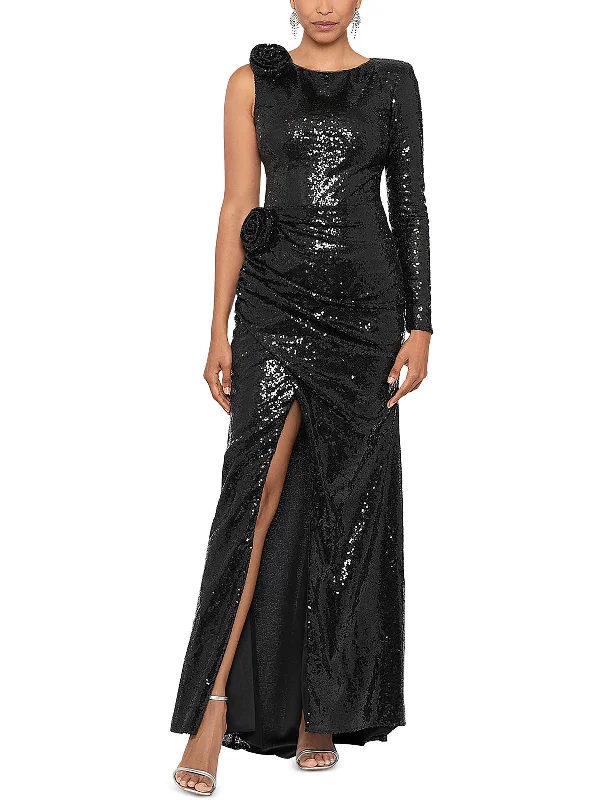 Womens Sequined One Shoulder Evening Dress Women's Stylish Professional Apparel