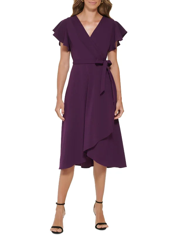 Womens V-Neck Midi Wrap Dress Casual Chic for Women