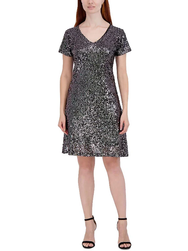 Petites Womens Sequined Knee Cocktail and Party Dress Women's Clothing Sale