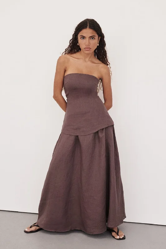 SASKIA CHOC LINEN STRAPLESS DRESS Women's Classic Outfit