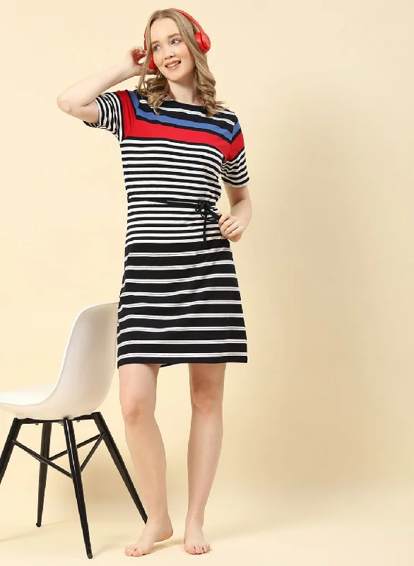 Women NAvy Blue Stripe Dress Women's Clothing Online Sale