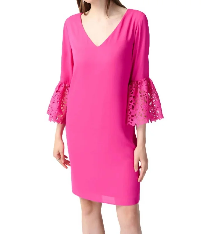 Georgette And Guipure Trapeze Dress In Ultra Pink Women's Vintage-Inspired Clothing