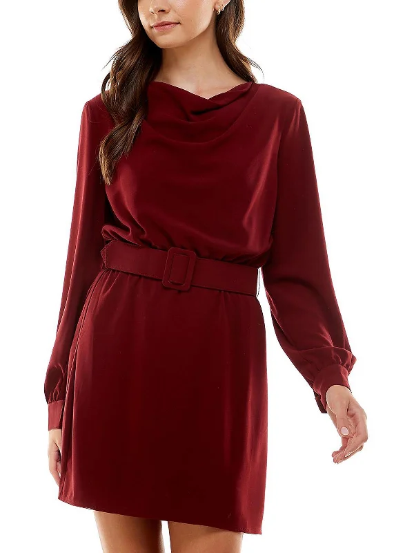 Juniors Womens Belted Drape Neck Sheath Dress Women's Online Clothing Boutique