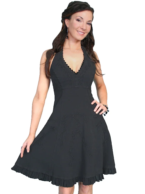 Scully Cantina Collection Halter Dress Black 100% Cotton Soutache Vintage Clothing For Women