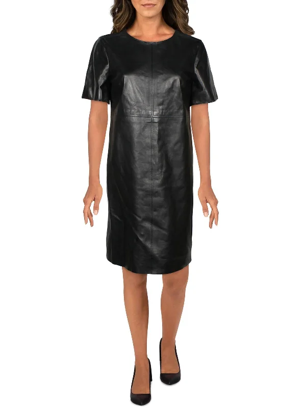 Womens Lambskin Leather Short Shift Dress Women's Casual Dresses