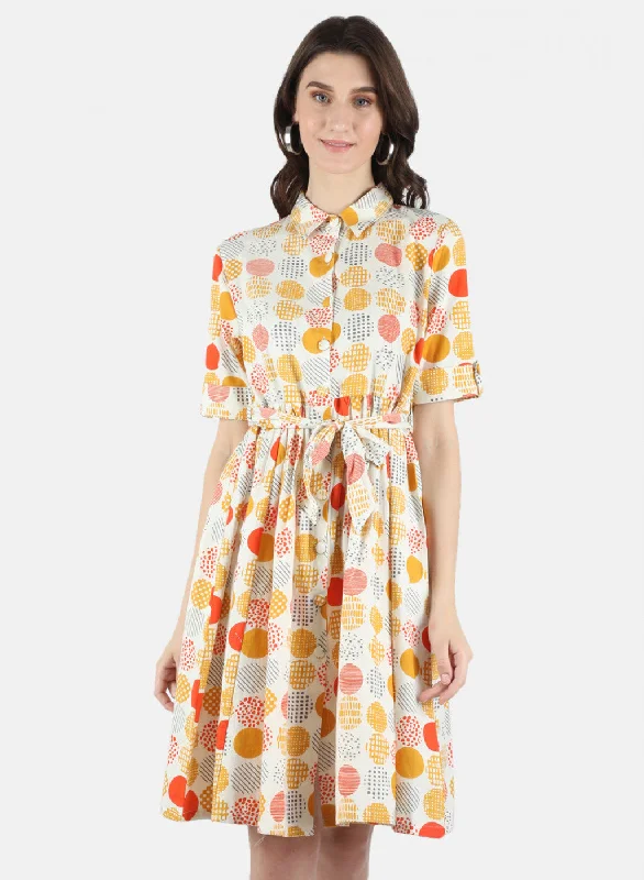 Women Mustard Printed Dress Holiday Discount