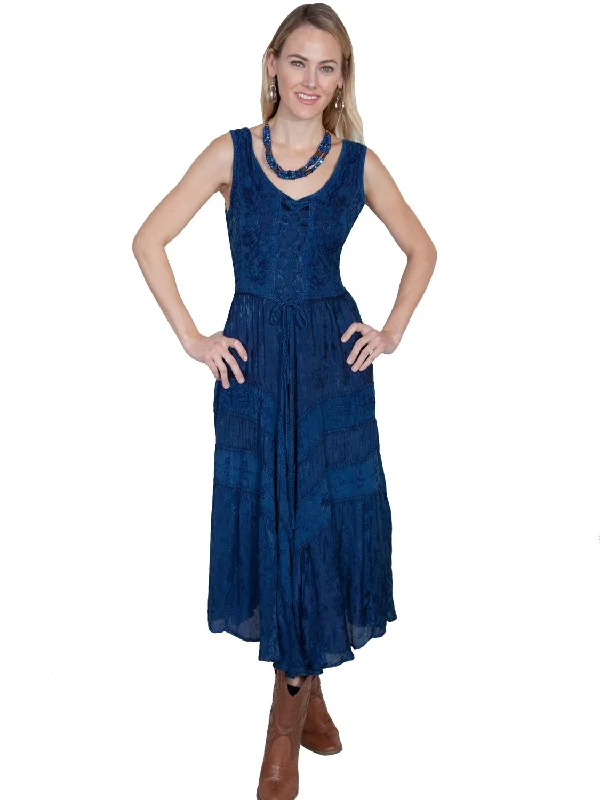 Scully Honey Creek Womens Full Length Dress Blue 100% Rayon Lace Up Women's Contemporary Apparel