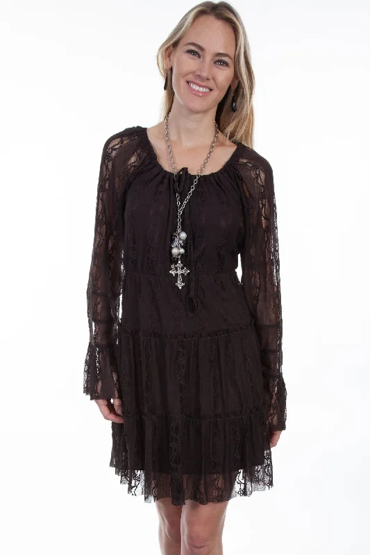 Scully Womens Chocolate Polyester Innocent Lace L/S Dress Women's Clothing For Special Occasions