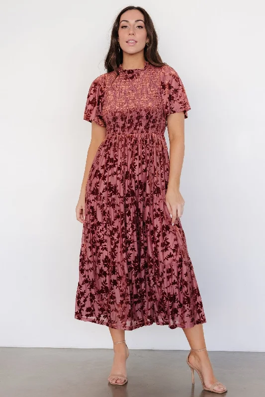 Callen Smocked Velvet Dress | Dusty Clove Charming Women's Outfit For Special Occasions