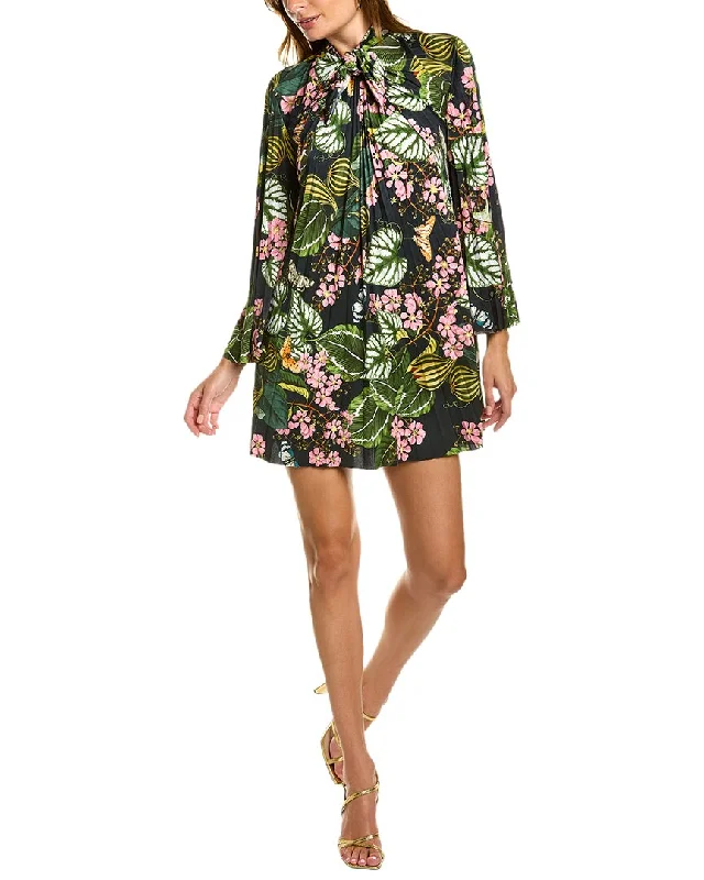 Oscar de la Renta Mixed Botanical Jersey Silk-Trim Shift Dress Woman Clothing