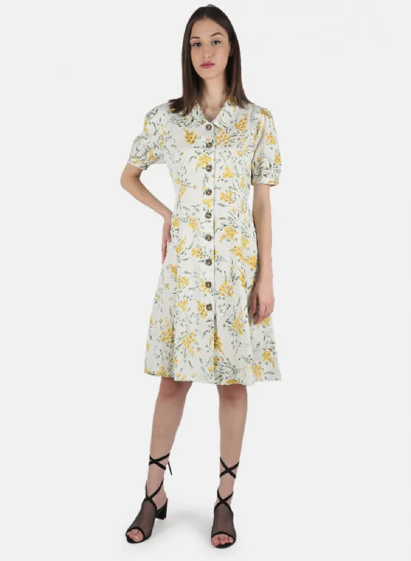 Women Yellow Printed Dress Clothing Sales