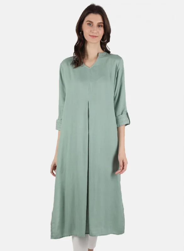 Women Green Plain Dress Clothes Sales