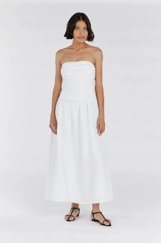 CATANIA WHITE LINEN STRAPLESS DRESS Women's Attire