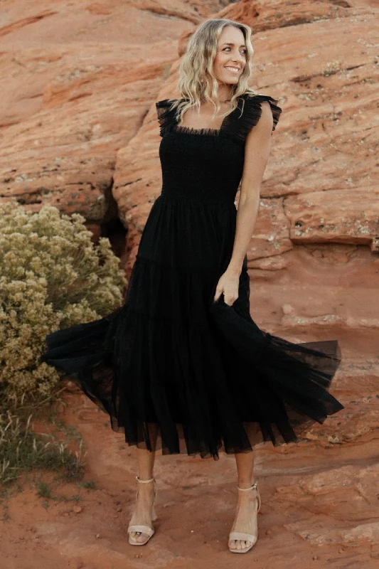 Emma Smocked Tulle Dress | Black Stylish Everyday Clothing