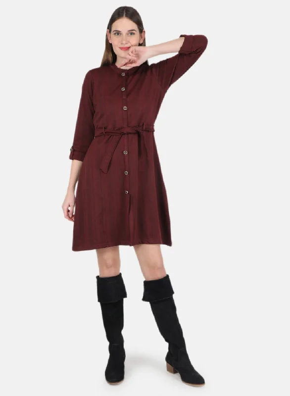 Women Maroon Self design Dress Online Clothing Stores