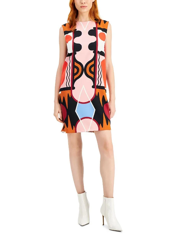 Womens Printed Knee Shift Dress Women's Garments