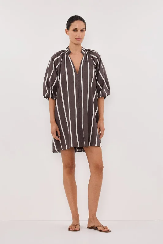 ELLIOT BITTER CHOC STRIPE SMOCK DRESS Women's Vacation Outfit Set