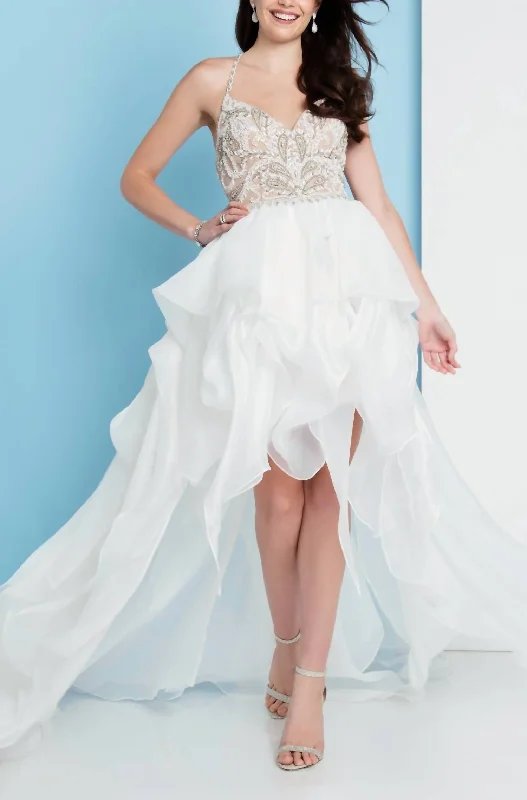 Beaded Spaghetti Strap High Low Prom Dress in Ivory Online Boutique Stores