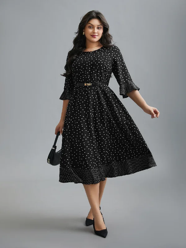 Crew Neck Polka Dot Waist Cinched Dress Online Boutique Stores