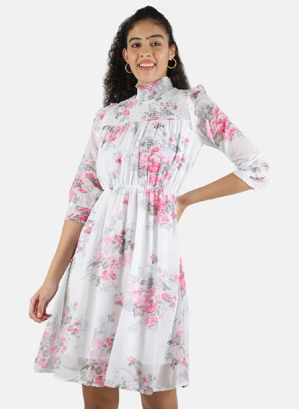 Women White Printed Dress Early Bird Offer