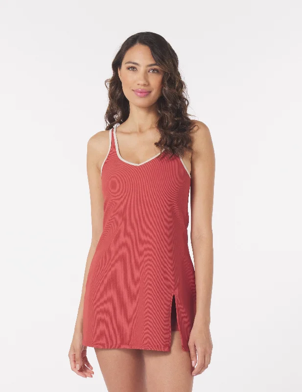 Sculpt Dress: Brick Red/Oatmilk Trim Affordable Women's Apparel